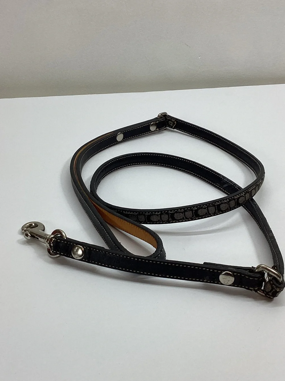 Coach jacquard and leather dog leash in black and gray